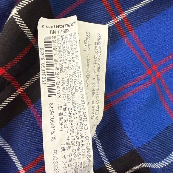 ZARA Blue Plaid Asymmetrical Set/Off-The-Shoulder Top & Ruched Slit Midi Skirt - Picture 8 of 16